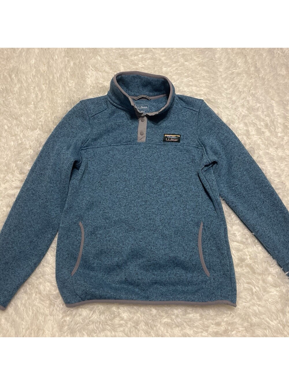 L.L. Bean Sweater Fleece 292726 Women S Blue L/S Snap Neck Pullover Pocket